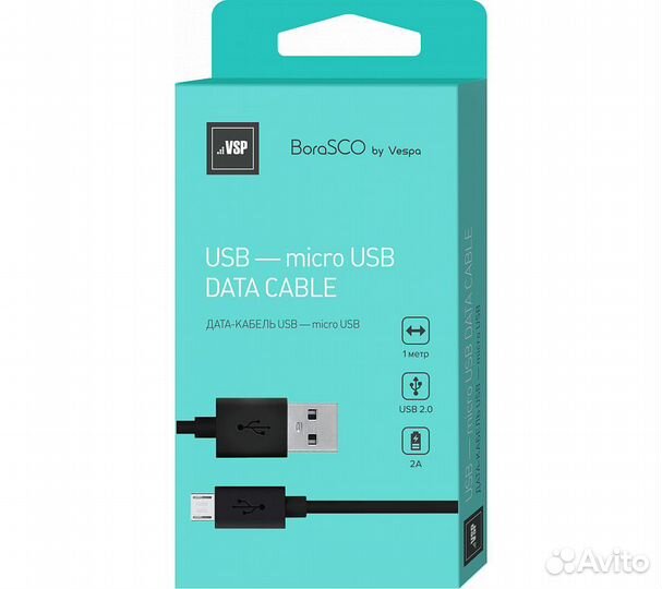 Дата-кабель borasco USB - Micro USB, 2А 1м, черный