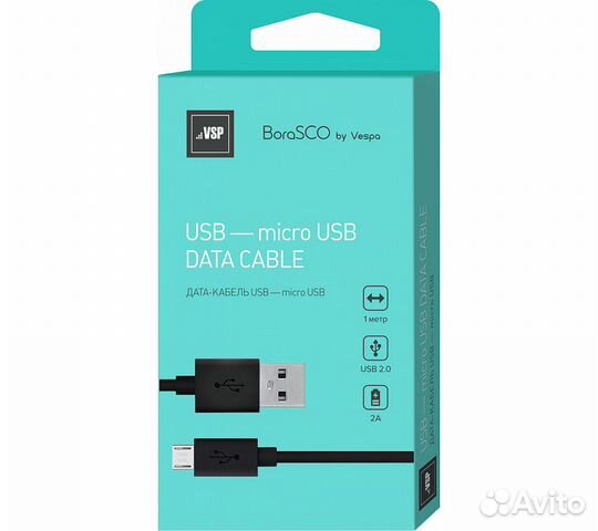 Дата-кабель borasco USB - Micro USB, 2А 1м, черный