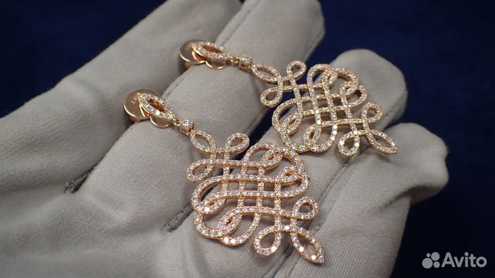 Золотые серьги с бриллиантами 2.33 карат