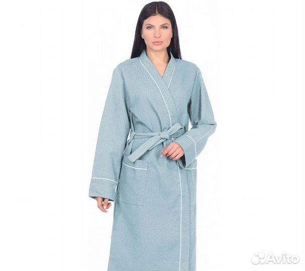Халат вафельный Home One с кантом голубой 60