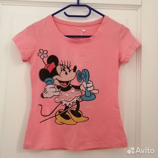 Футболка для девочки со стразами и мини маусом