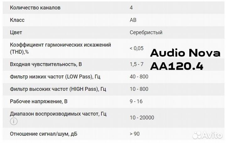 Усилитель pride Due для авто. Audio Nova AA120.4
