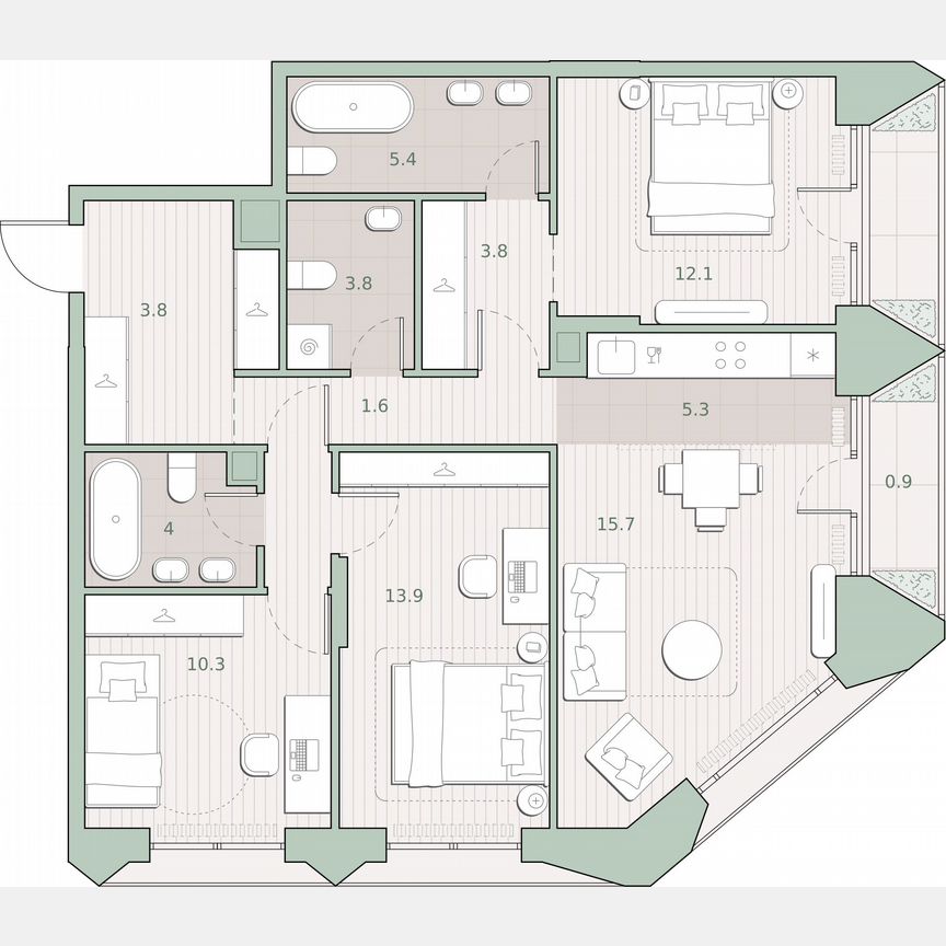 3-к. квартира, 89 м², 6/13 эт.