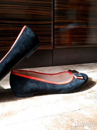 Балетки чёрные замшевые