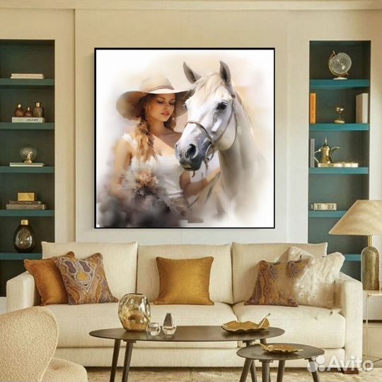Картина маслом девушка с лошадью Детальная прорабо