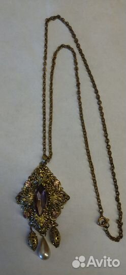 Крупный кулон С цепочкой латунь чехословакия