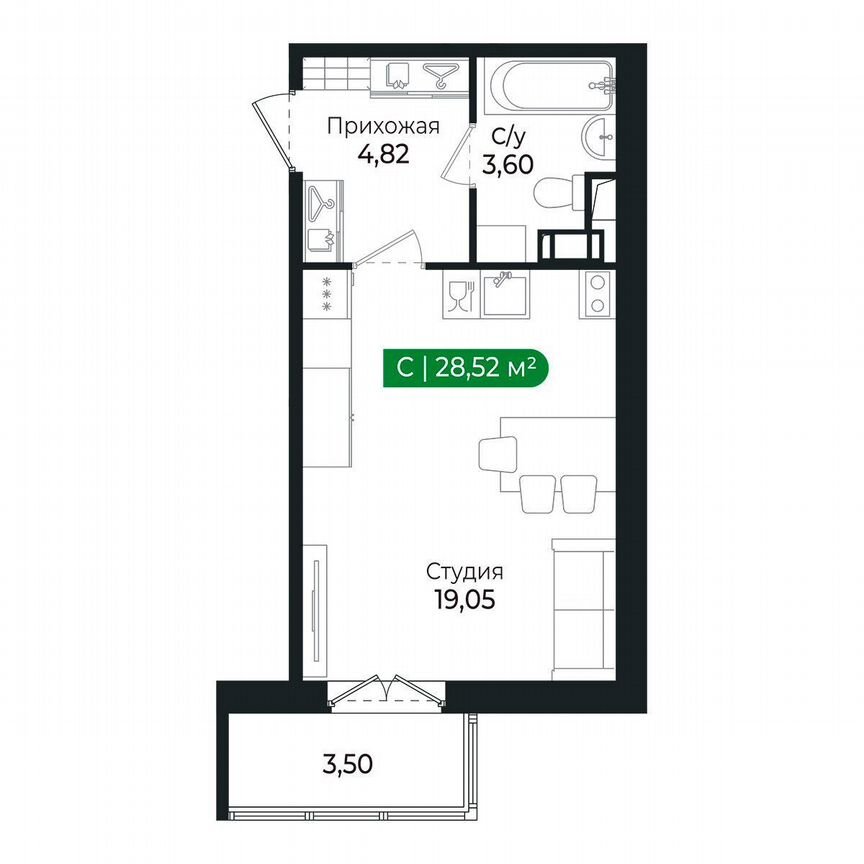 Квартира-студия, 28,5 м², 8/8 эт.