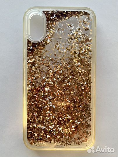 Чехол iPhone X/XS новый блёстки золотистый
