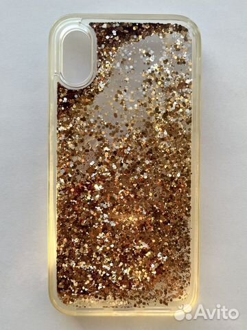 Чехол iPhone X/XS новый блёстки золотистый