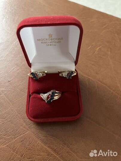 Золотые серьги с бриллиантами и сапфирами