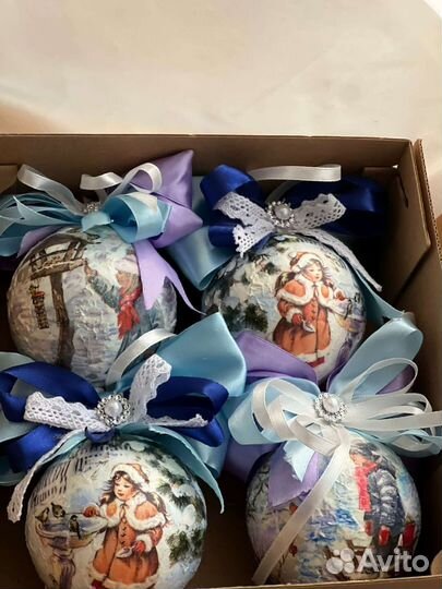 Ёлочные шары декупаж ручной работы, новогодние по