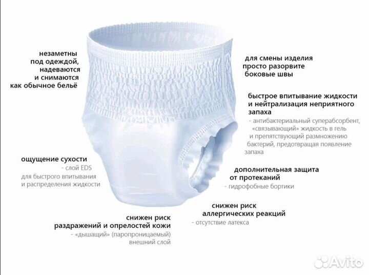 Трусы впитывающие для взрослых - 10 шт