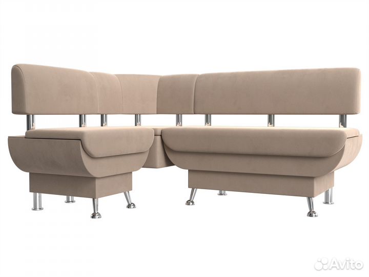 Диван кухонный угловой Альфа левый угол, велюр, бежевый