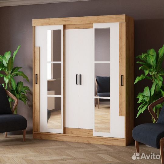 Шкаф-купе 1,7 Твист Белый, Юкон, Крафт Золотой