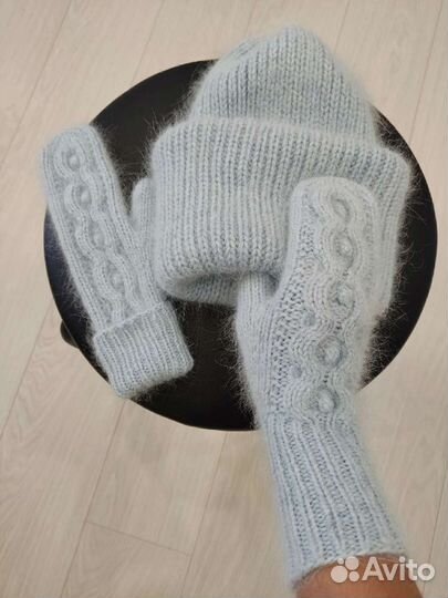 Новые шапка варежки снуд бактус джемпер пух норки