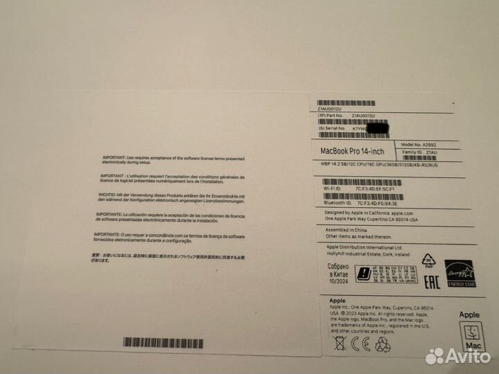 MacBook Pro 14 M3 Pro/36 GB/512 SSD/NEW/Ростест