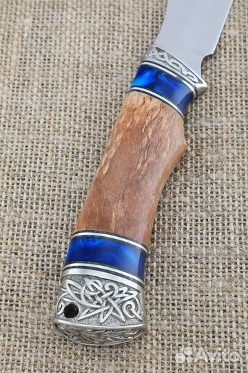 Нож Рыбак 2 сталь S390, рукоять акрил синий и каре