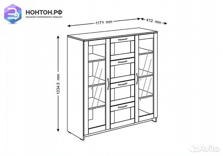 Шкаф-витрина Сириус 4 ящика сонома