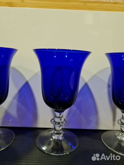 Фужеры синего цвета зд Гусь Хрустальный