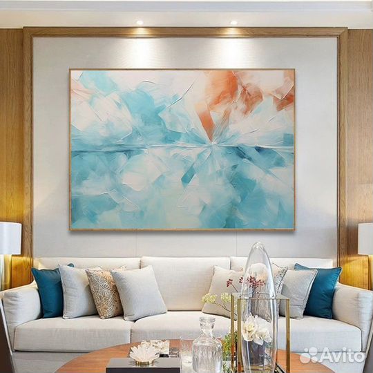 Интерьерная картина голубая абстракция Примерка