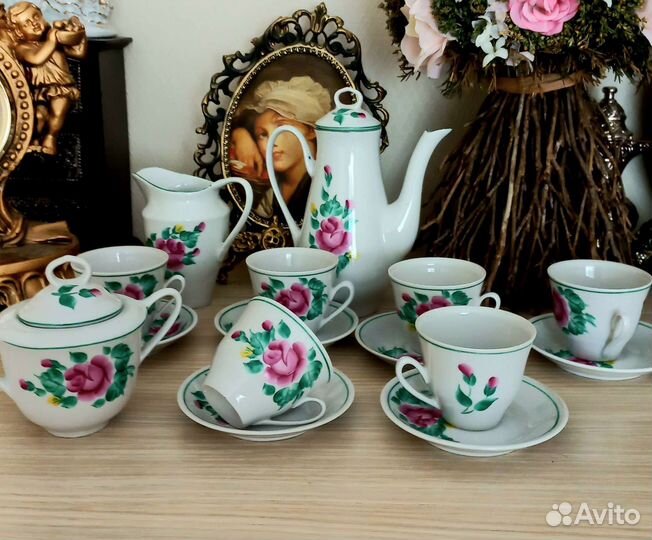 Сервиз кофейный ручная роспись. винтаж