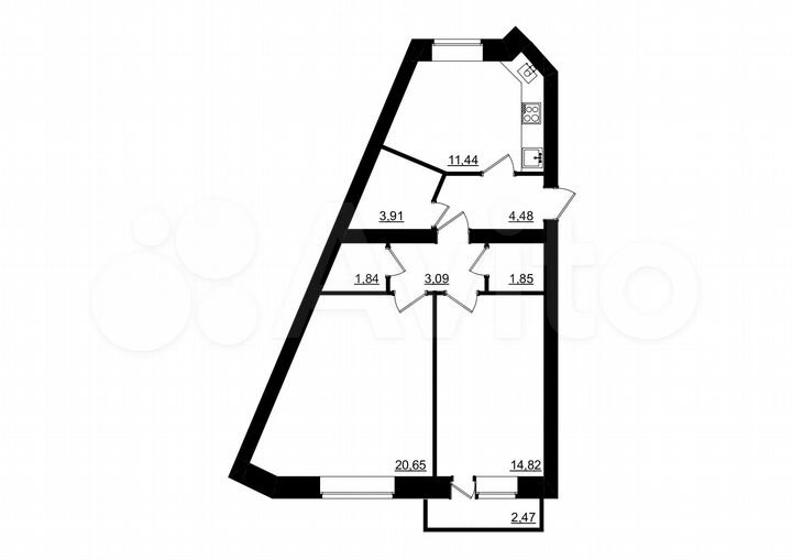 2-к. квартира, 62,8 м², 2/4 эт.