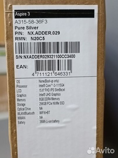 Новый ноутбук Acer чек, гарантия (i3-1115, 256gb)