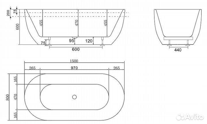 Акриловая ванна BelBagno 150x80 BB70-1500-800-W/N