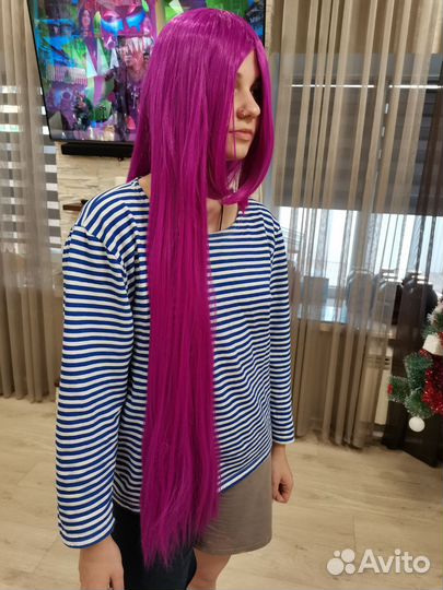 Парик длинный пурпурный розовый