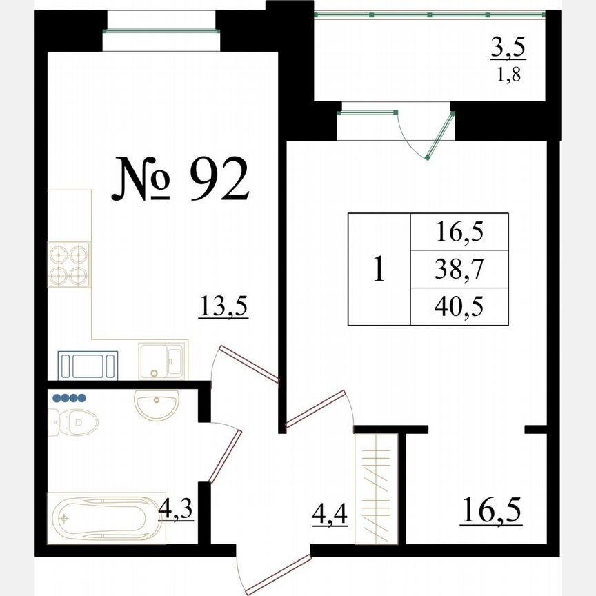 1-к. квартира, 40,5 м², 4/8 эт.