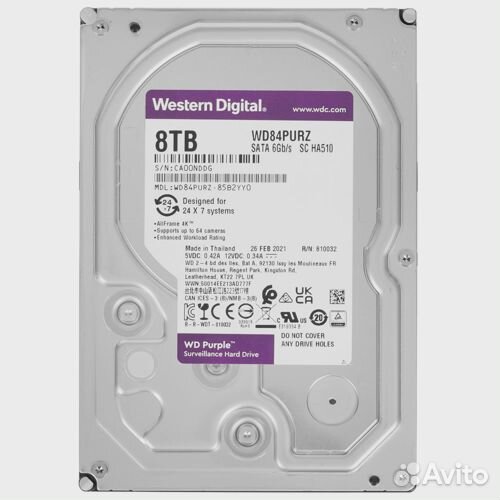 8 тб Жесткий диск WD Purple Surveillance WD84purz