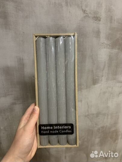 Серые восковые длинные свечи как в IKEA