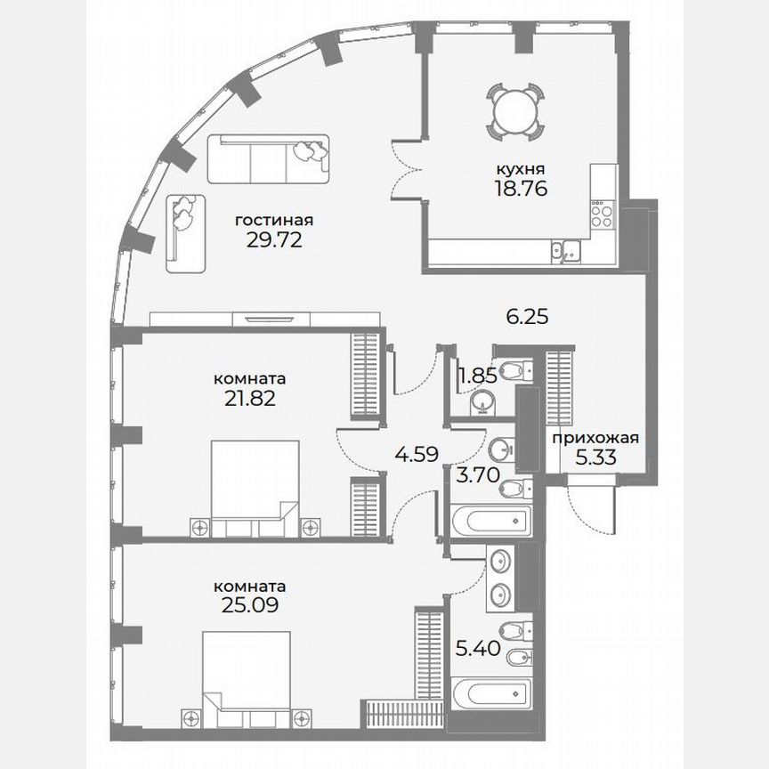3-к. апартаменты, 126,3 м², 15/20 эт.