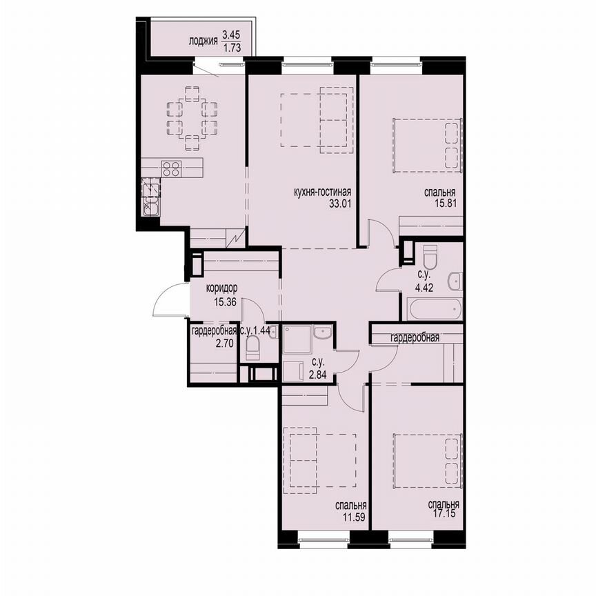 3-к. квартира, 106,1 м², 3/12 эт.