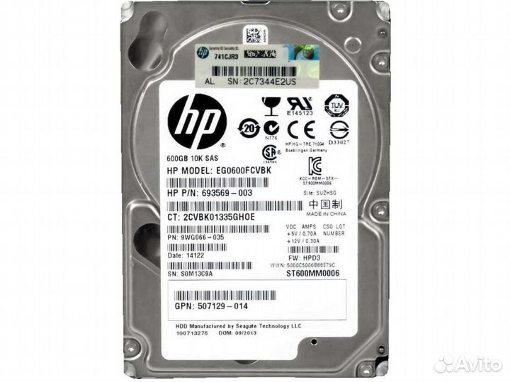 HDD 2,5”(SFF) 600GB HP EG0600fcvbk 10K 6G SAS