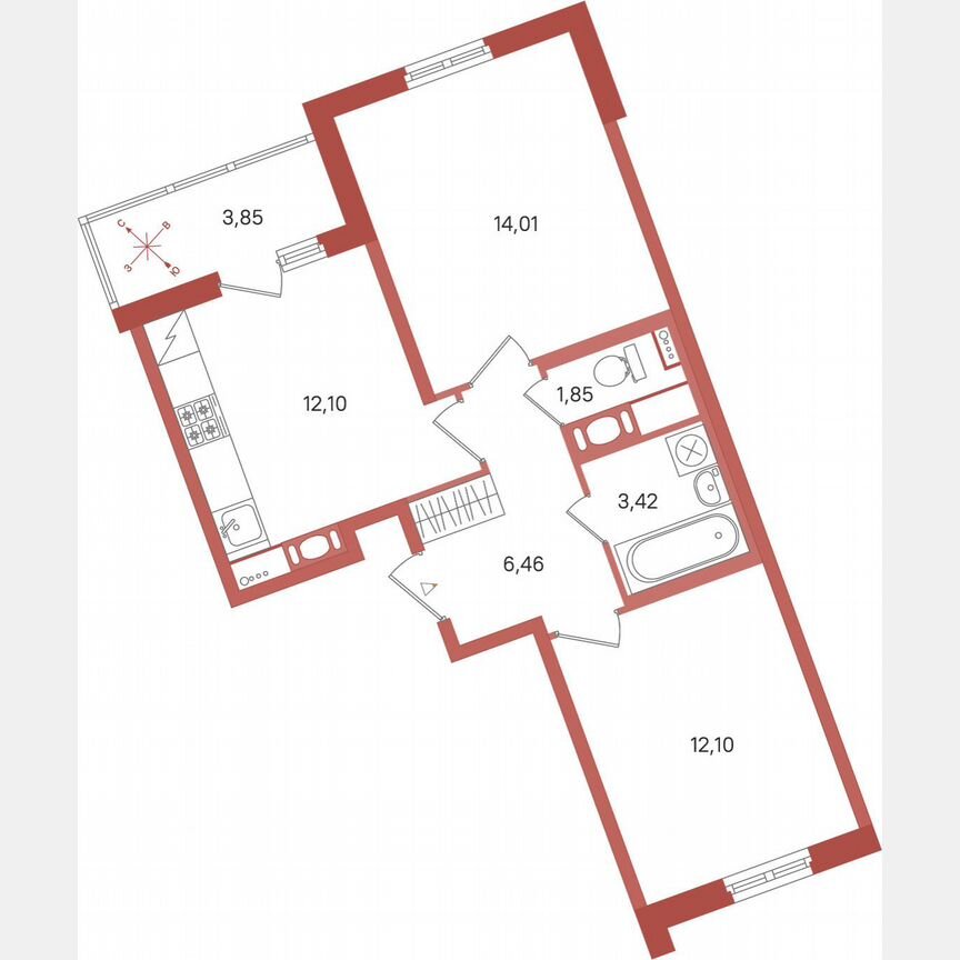 2-к. квартира, 51,9 м², 6/12 эт.