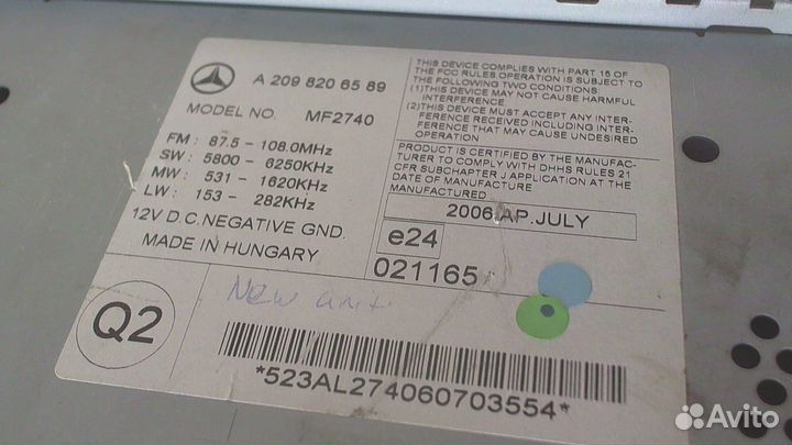 Магнитола Mercedes CLK W209, 2007