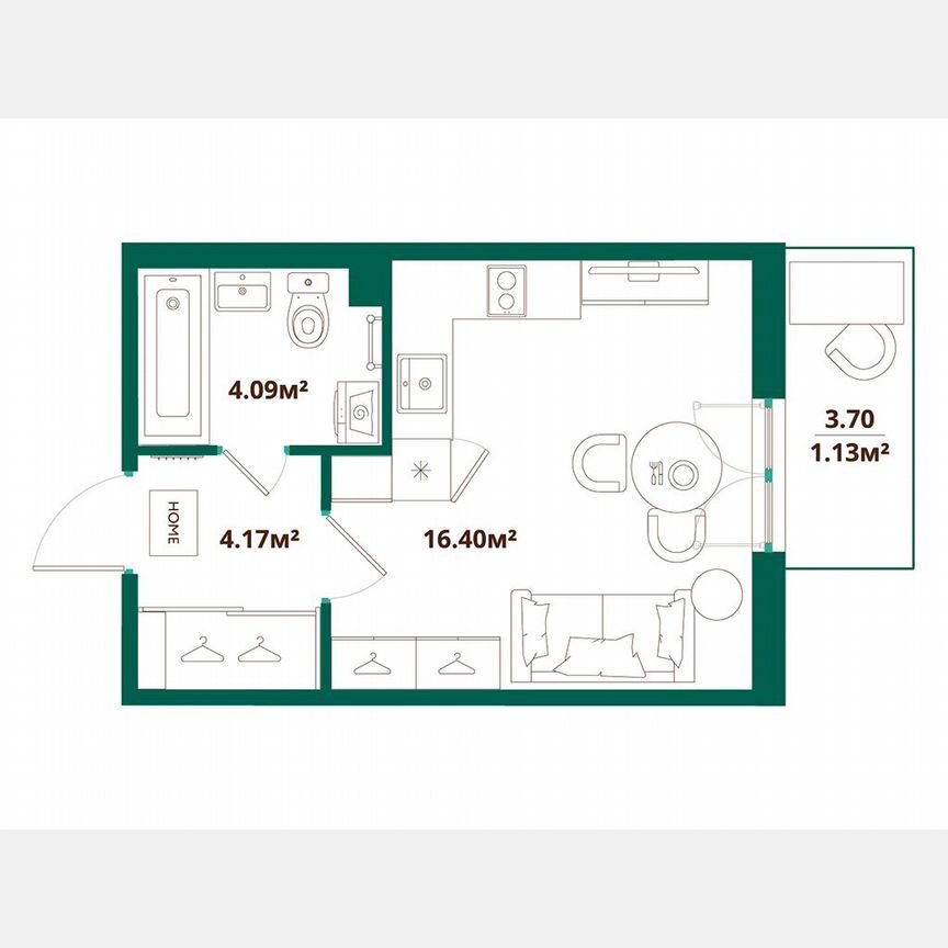 Квартира-студия, 25,8 м², 9/12 эт.