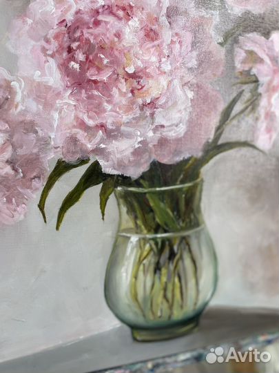 Картина маслом цветы пионы