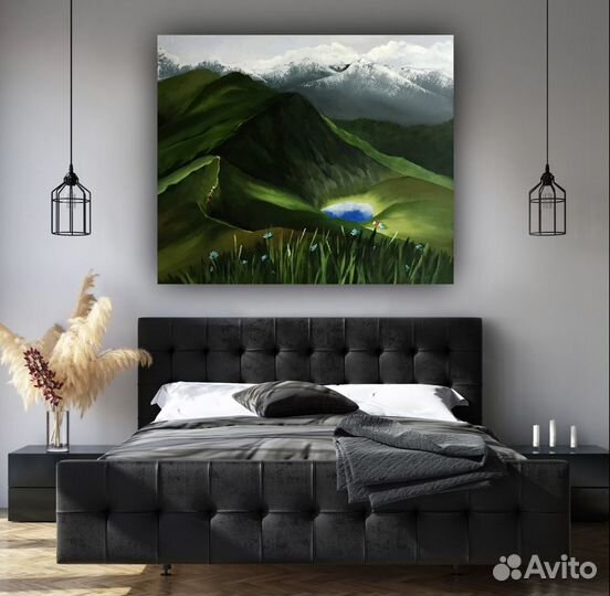 Горный пейзаж, летняя картина маслом