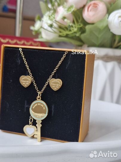 Комплект подвеска серьги Tiffany цвет золото