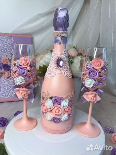 Набор шампанское и бокалы ручной работы