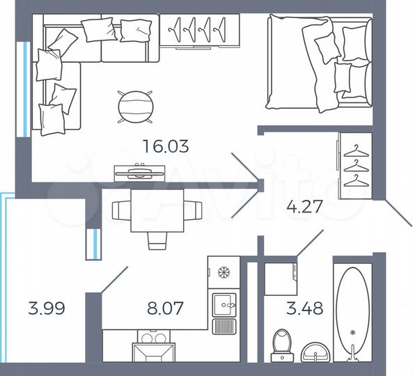 1-к. квартира, 33,9 м², 8/16 эт.