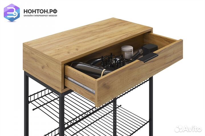 Обувница Краш черный муар / дуб крафт золотой