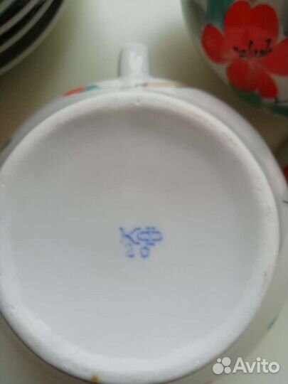 СССР Сервиз чайный Красный фарфорист, 6 персон