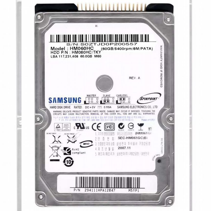 [HM060HC] Жесткий Диск Samsung 60gb Ide 2,5" Hdd Hm060hc