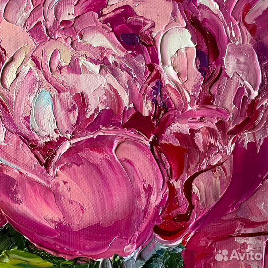 Картина маслом. Букет пионов