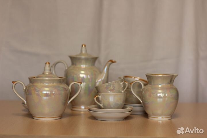 Кофейный сервиз изящный перламутр на 6 персон