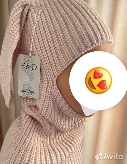 Шапка-шлем, капор, балаклава с ушками зайки