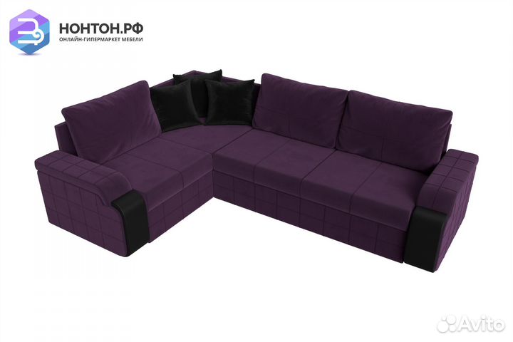 Диван угловой дельфин Николь велюр фиолетовый
